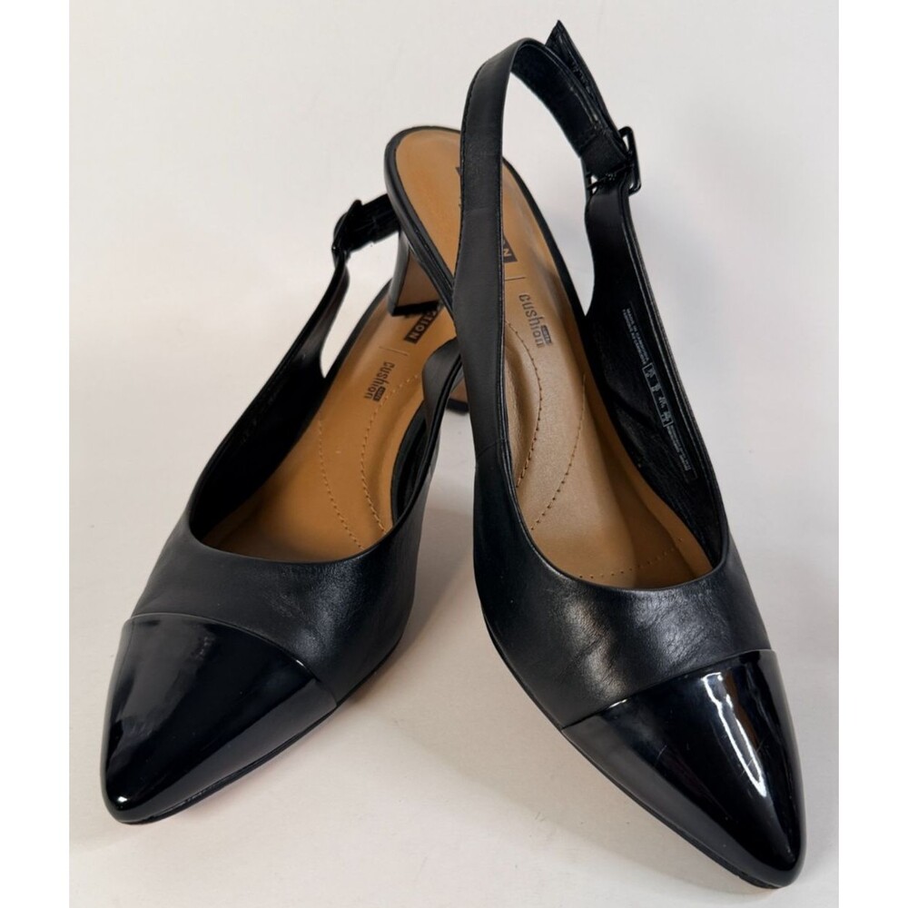 Clarks Linvale Emmy Slingback Comfort Pump Black Leather Patent Toe Sz 10